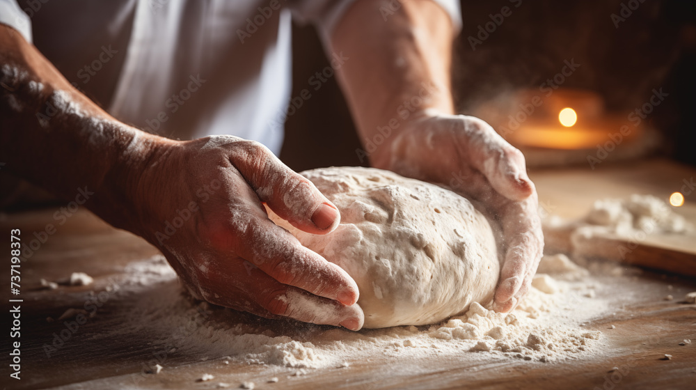 Artisan Baker Kneading Dough by Hand
