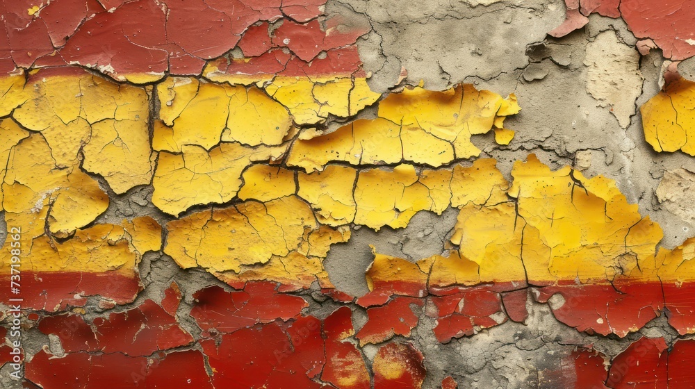 Obraz premium Cracked old plaster with Spanish flag, concept of collapse and discord. Generative AI