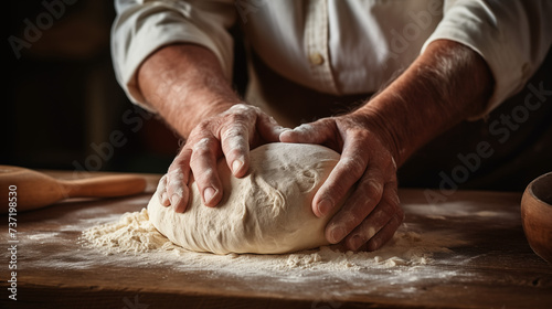 Experienced Baker Hand-Kneading Bread Dough