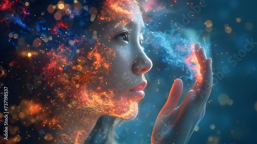 Mystical Portrait of a Person with a Cosmic Stardust Effect Reflecting the Universe