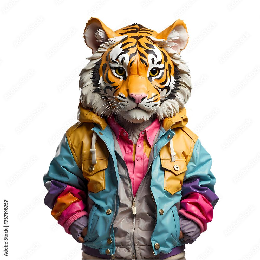 3D tiger wearing multicolor hoodie t-shirt design
