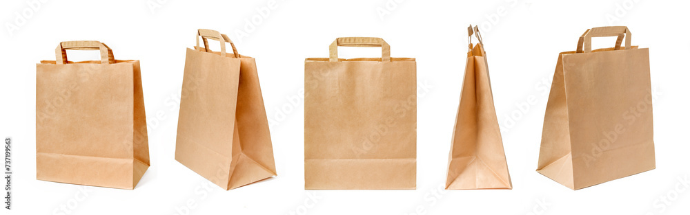 Assortment of Eco-Friendly Paper Bags on White Background. Set