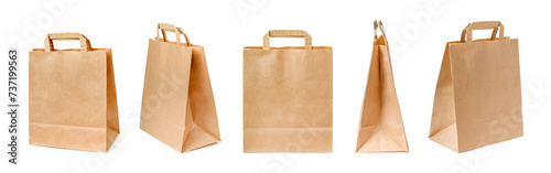 Assortment of Eco-Friendly Paper Bags on White Background. Set photo