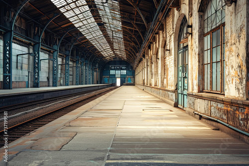 Vintage retro platform passenger railway station