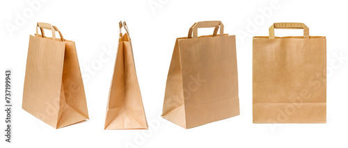 Variety of Environmentally Friendly Paper Bags Against White Background. Set