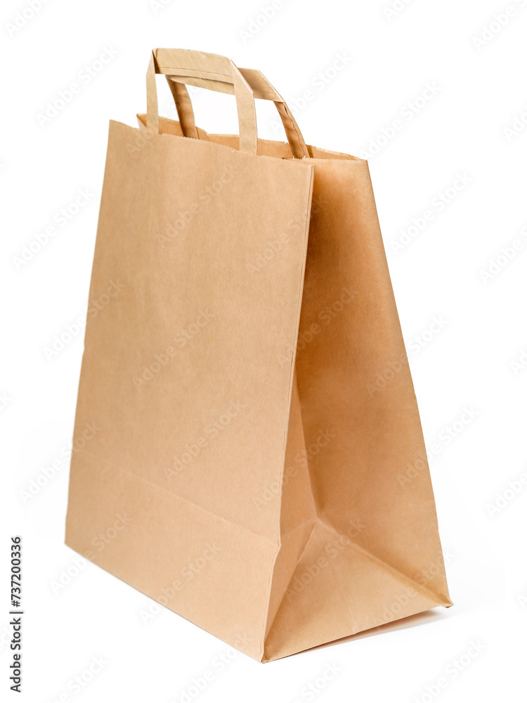 Brown Paper Bag Isolated on White: Environmentally-Conscious Packaging Brown Paper Bag Isolated on White: Environmentally-Conscious Packaging