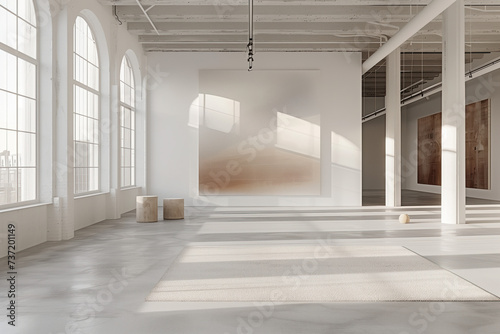Empty art gallery interior. Background image. Created with Generative AI technology