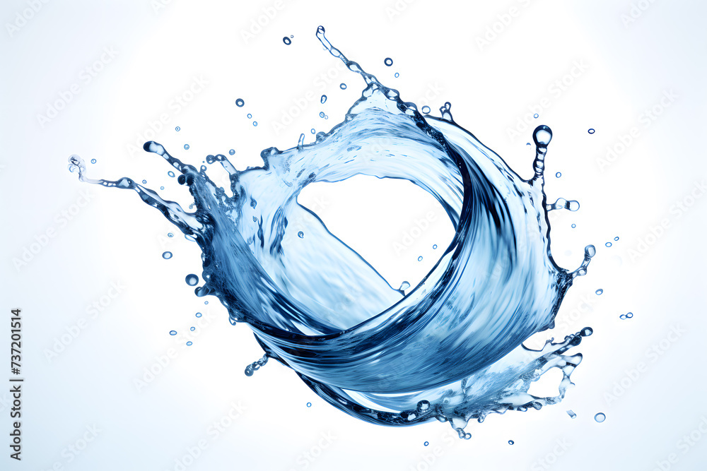 Rounded splash of blue water isolated on white background - obrazy, fototapety, plakaty 