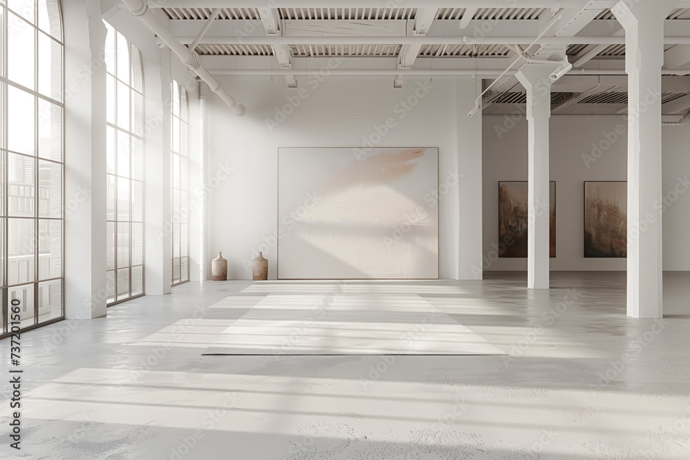 Empty art gallery interior. Background image. Created with Generative AI technology