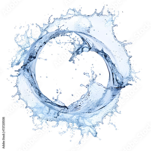Rounded splash of blue water isolated on white background