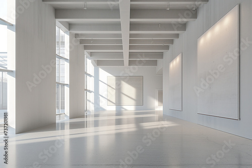 Empty art gallery interior. Background image. Created with Generative AI technology