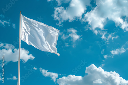 White flag waving in the blue sky