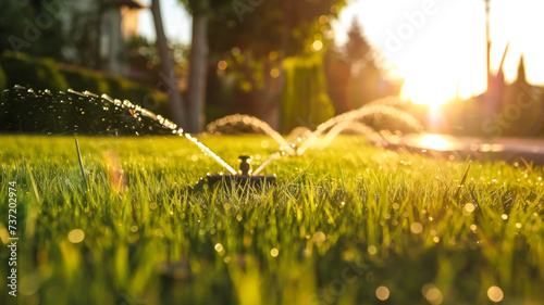 Efficient garden watering systems with automatic sprinklers photo