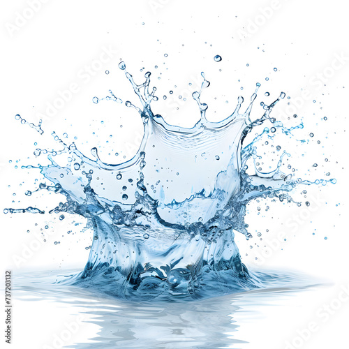 Water crown splash with ripples side view isolated on white