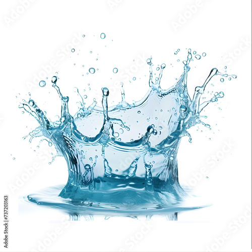 Water crown splash with ripples side view isolated on white