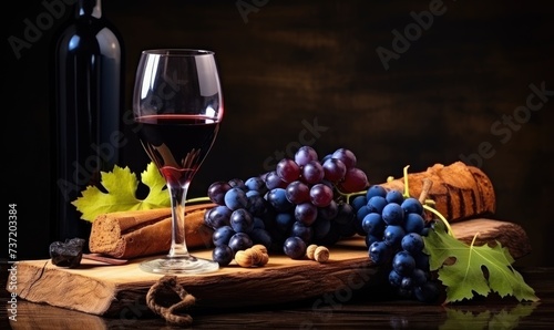 A Glass of Rich Red Wine and a Bunch of Fresh Grapes