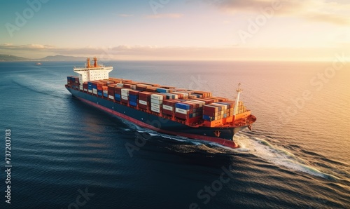 A Majestic Cargo Ship Sailing Across the Vast, Endless Ocean