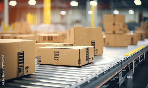 Boxes in Motion: A Conveyor Belt Moving Various Packages photo