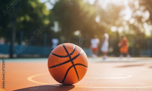 Basketball on Top of Basketball Court photo