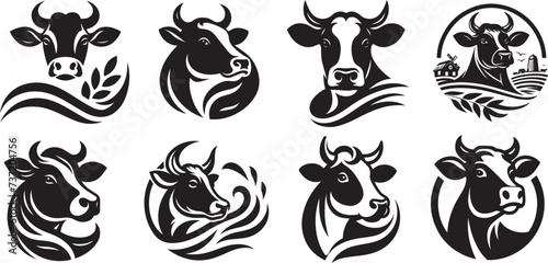 cow heads in logo style for agricultural farm