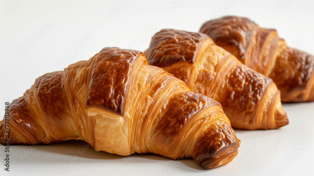 Croissant bread on a white background.