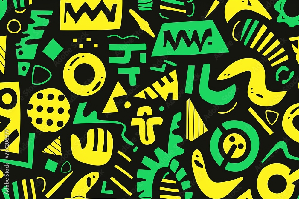 Street Art Vibes: Vibrant Forest Green and Electric Yellow Urban Design Pattern Background