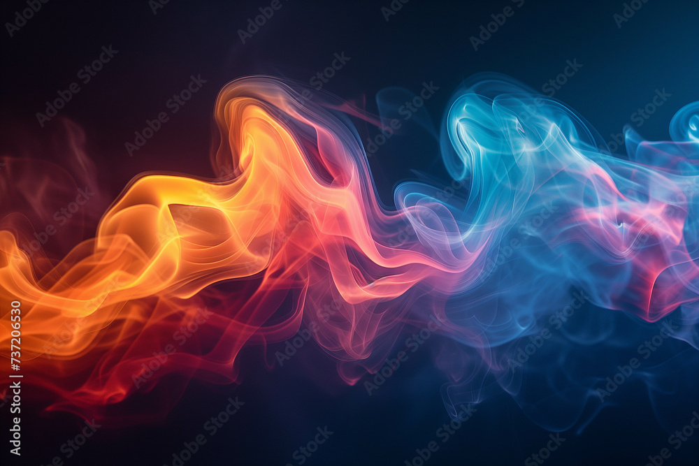 Picture of smoke being ejected and mixed with various lights to create rainbow-colored smoke.