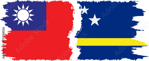 Curacao and Taiwan grunge flags connection vector