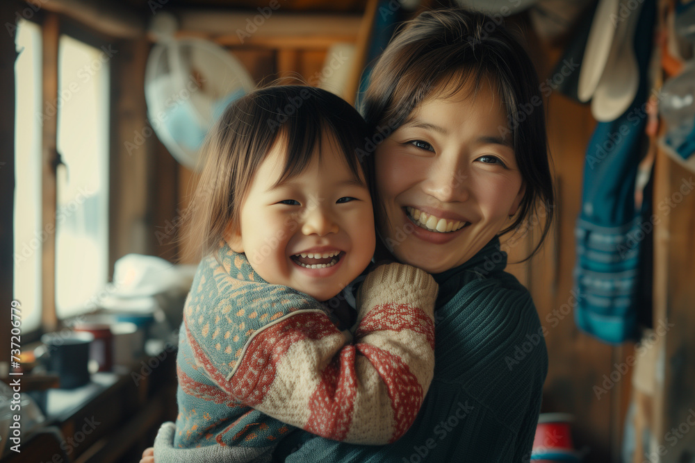 mom and her child are laughing and hugging each other mom and her child are laughing and hugging each other