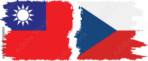 Czech and Taiwan grunge flags connection vector