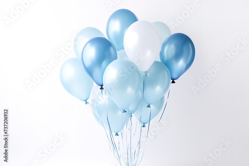 Blue and white balloon decoration against the background of white walls
