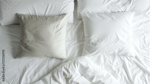 a bed with a white comforter and two white pillows and a white pillow on top of the comforter.