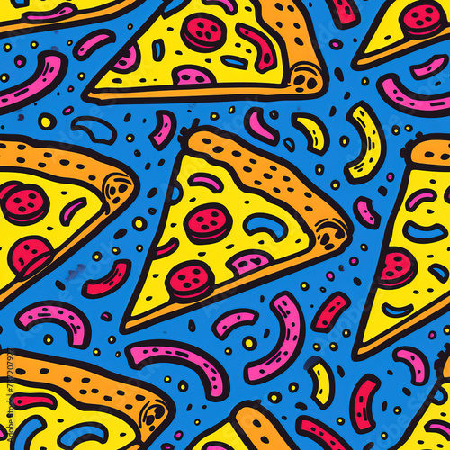 Pizza pop art cartoon funky retro repeat pattern