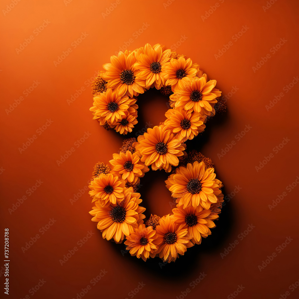 The beautiful number is eight. International Women's Day. March 8th. spring holiday. artificial intelligence generator, AI, neural network image. background for the design.