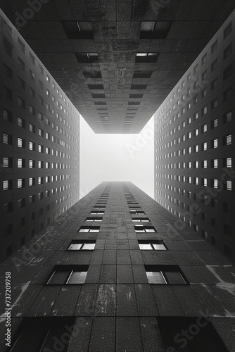 Noir Metropolis: Urban Landscape in Black, Symmetrical Composition with Architectural Elegance