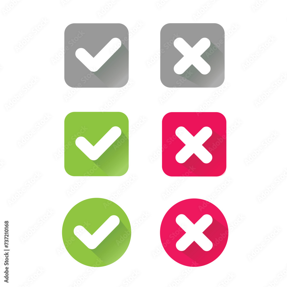 Check and wrong icons set of check marks. Green tick, red cross, black tick and cross. Yes or no - Vector Check and wrong icons set of check marks. Green tick, red cross, black tick and cross. Yes or no - Vector