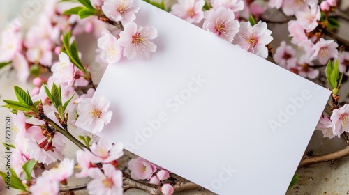 Blank Greeting Card Mockup with Cherry Blossoms