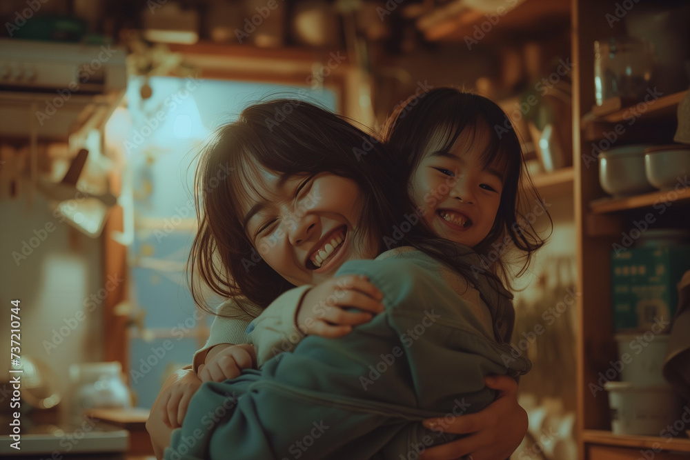 mom and her child are laughing and hugging each other mom and her child are laughing and hugging each other