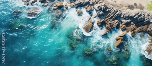 aerial view of sea landscape with beautiful coral rocks photo