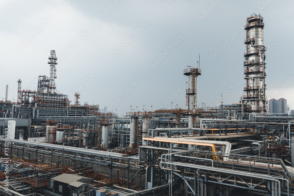 Oil refinery and plant and tower column of Petrochemistry industry in oil Oil refinery and plant and tower column of Petrochemistry industry in oil