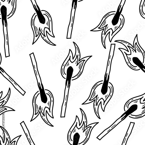 Burning match  vector illustration. Seamless pattern with a burning match. Comic book style imitation.