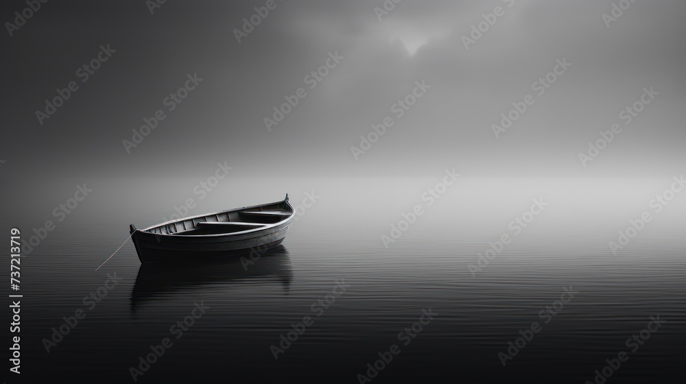 Φωτογραφία a small boat floating on top of a body of water in the middle of a dark foggy night sky