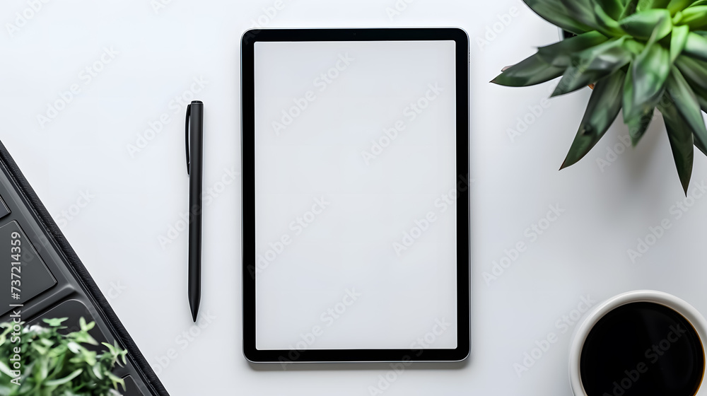 Tablet computer with blank white screen on white background Tablet computer with blank white screen on white background