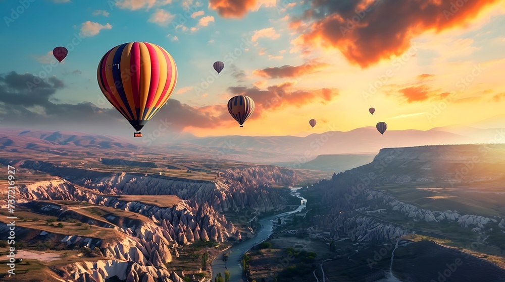 Hot air balloons flying over the Botan Canyon