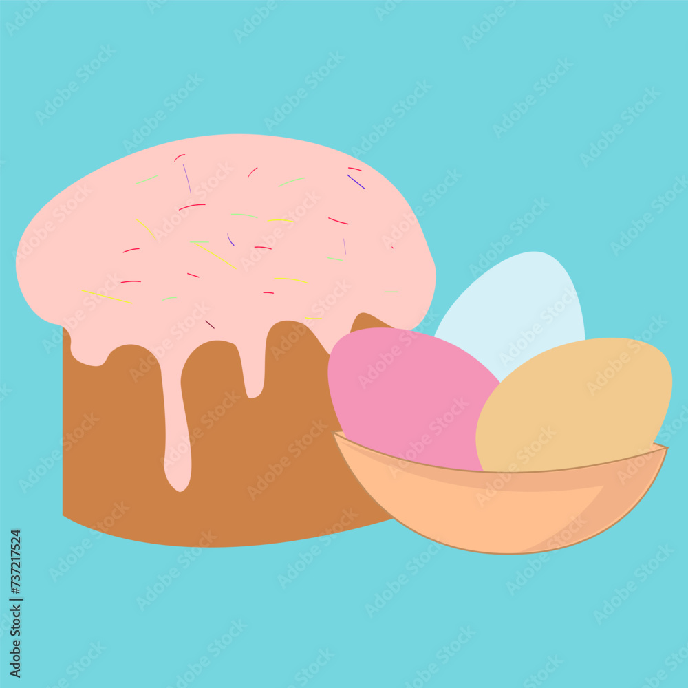 Fototapeta premium Easter, happy Easter, cake, pastries, cakes with icing and sprinkles. Easter egg, colored eggs in a cup