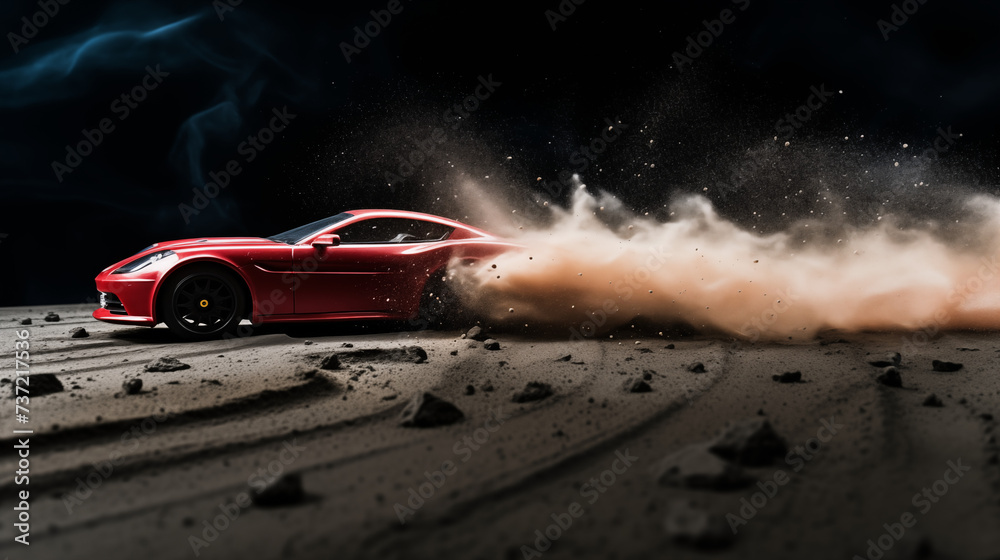 Red Racing Car with a Dust Trail Red Racing Car with a Dust Trail