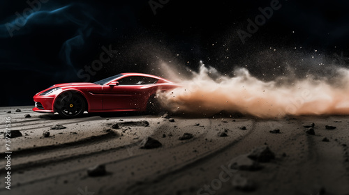 Red Racing Car with a Dust Trail
