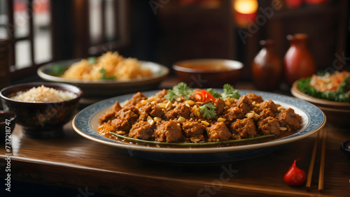 food in restaurant,chinesefood,food with table photo