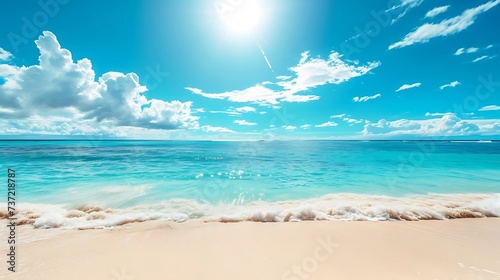 Summer vacation tropical beach with blue sky and sea for relaxation panoramic beach background