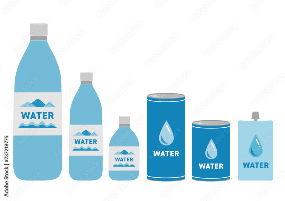 飲料水のイラストのセット_青
